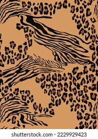 
Mix leopard zebra print seamless trendy animal pattern, stylish design on textile