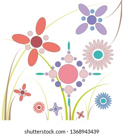 Mix of line, circle and oval create colorful flowers background in spring color theme