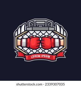 Mix Martial Arts Enthusiast Emblem Illustration Vorlage. Berührende Sportlichkeit mit Handschuh. MMA Junkie Logo. Kann für Abzeichen, Banner oder Werbung verwendet werden.