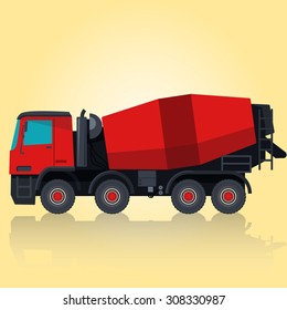 Mix nice big red mixer concrete for internet banners posters icon ground works flatten isolated illustration vector