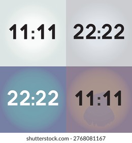 Mix of Number Sequences 22:22 and 11:11, mirror hour, symmetrical numbers, concept of time, destiny, synchronicity, numerology, vector design
