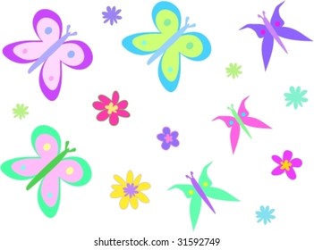 Mix Page of Butterflies and Flowers Vector