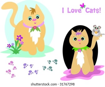 Mix Page of Cats and Paw Prints Vector
