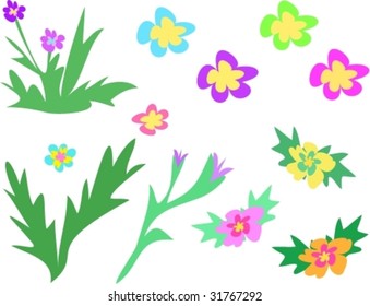 Mix Page of Flowers and Stalks Vector