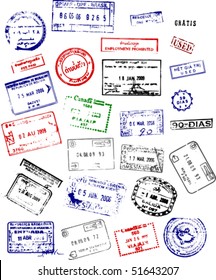 A mix of passport stamps from around the world