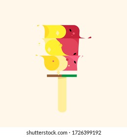 mix pineapple and watermelon in the form of ice cream on a stick. abstract vector flat illustration