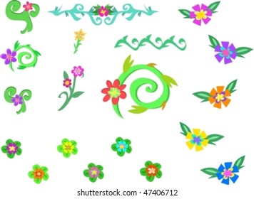 Mix of Plants, Spirals, and Greens Vector