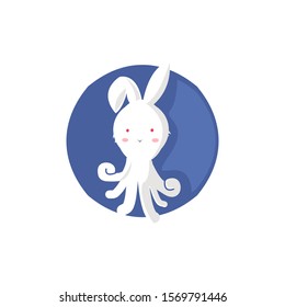 mix of rabbit and octopus characters, flat design illustration
