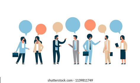 mix race business people chat bubble communication concept isolated man woman relationship horizontal flat full length vector illustration