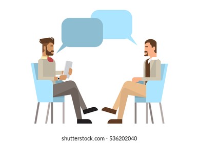 Mix Race Businessman Sitting Office Desk Apply Job Interview, Business People Candidate Flat Vector Illlustration