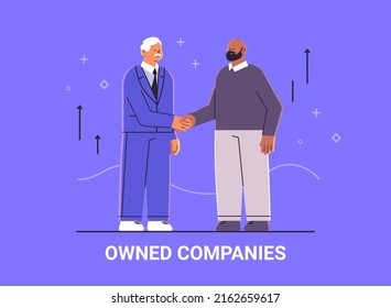 mix race businessmen company owners shaking hands with each other handshake successful deal agreement partnership