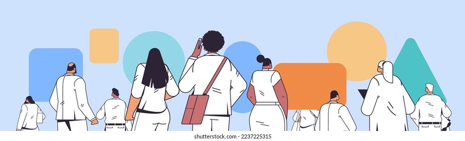 mix race businesspeople team standing back to camera rear view of business people group horizontal