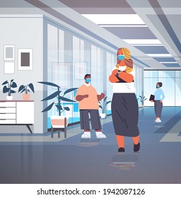 mix race businesspeople wearing protective masks to prevent coronavirus pandemic covid-19 quarantine concept