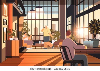 mix race businesspeople working together in creative open space teamwork concept modern office interior