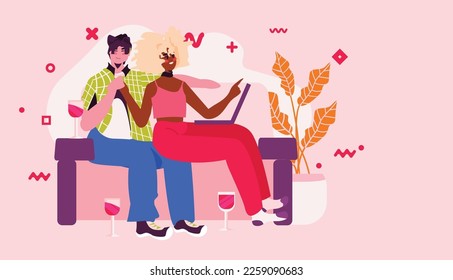 mix race couple drinking wine and having fun happy new year merry christmas winter holidays celebration concept