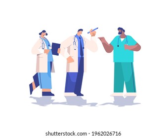 mix race doctors team in uniform discussing during meeting medicine healthcare concept