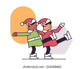 mix race elves having fun santa helpers team celebrating happy new year merry christmas holidays greeting card