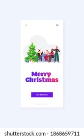 mix race female friends in santa hats and masks drinking champagne new year christmas holidays celebration concept smartphone screen full length vertical vector illustration