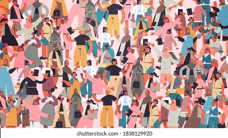 mix race girls crowd standing together female empowerment movement women's community union of feminists concept horizontal vector illustration