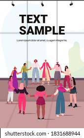 mix race girls holding hands standing together female empowerment movement women power concept copy space full length vector illustration