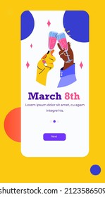 mix race hands holding glasses of champagne international happy womens day celebration concept 8th march
