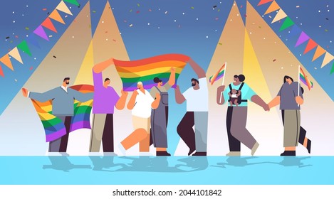 mix race people celebrating lesbian gay pride festival transgender love LGBT community concept