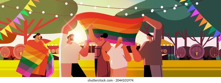 mix race people celebrating lesbian gay pride festival transgender love LGBT community concept