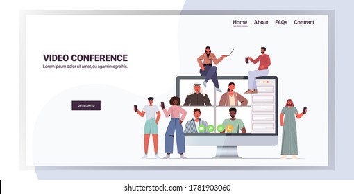 mix race people chatting during video call friends having online conference meeting communication concept horizontal copy space vector illustration