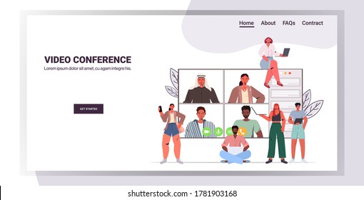 mix race people chatting during video call friends having online conference meeting communication concept horizontal copy space vector illustration