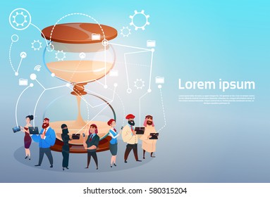 Mix Race People Group Using Gadgets Brainstorming Remote Workers Deadline Concept Flat Vector Illustration