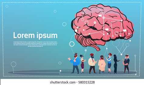 Mix Race People Group Using Gadgets Brainstorming Remote Workers Wear Digital Reality Glasses Flat Vector Illustration