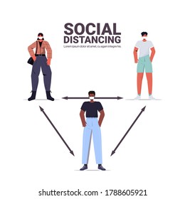 mix race people keeping 2 distance to prevent coronavirus pandemic social distancing concept full length copy space vector illustration