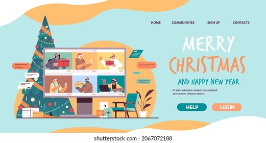 Rennen in Web-Browser-Fenstern mischen Weihnachtsfeiertage im neuen Jahr bei Videoanruf auf Computerbildschirm-Bildschirm