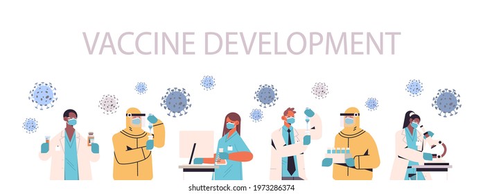 mix race scientists developing vaccine to fight against coronavirus researchers team working in medical lab