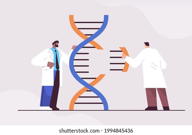 mix race scientists working with DNA researchers making experiment in lab DNA testing genetic diagnosis concept