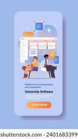 mezclar estudiantes de raza discutiendo durante una reunión virtual en una plataforma en línea para comunicación y cooperación día de educación e-learning