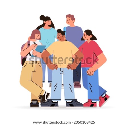 mix race students group standing together and discussing during meeting student community education concept