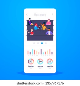 mix race students sitting in row at tables in lecture hall studying process modern amphitheater university classroom education learning concept portrait infographic statistic copy space