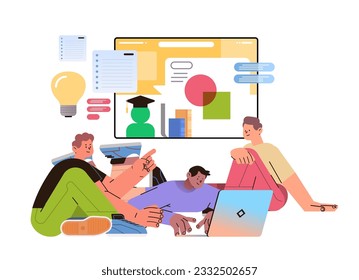 mezclar estudiantes de raza con estudiantes de laptop para el concepto de ciencia y educación universitarios