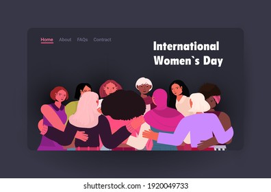 mix race women group standing together girls celebrating womens day 8 march holiday concept portrait horizontal vector illustration