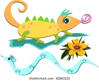 Mix of Reptiles and a Flower