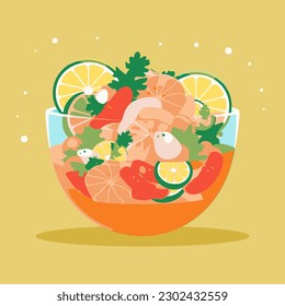 Mix of Sea food and fish peruvian ceviche cartoon vector illustration