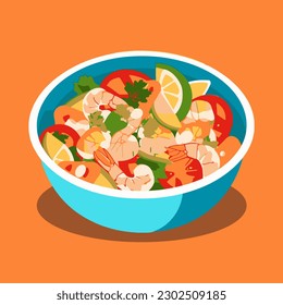 Mix of Sea food and fish peruvian ceviche vector illustration