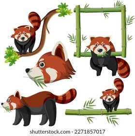 Mix set of red panda illustration