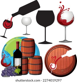 Combinación de ilustraciones de vino tinto