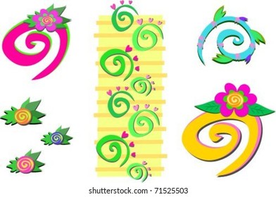 Mix of Spirals, Plants, and Hearts
