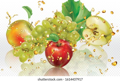 Mezcle salpicaduras de zumos de uva y manzana. Ilustración de malla del vector