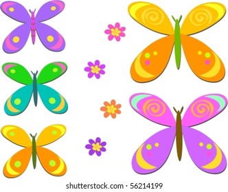 Mix of Stylish Butterflies and Flowers Vector