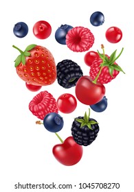 Mix sweet berries, vector image realistic