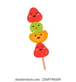 Mix Tanghulu Fruit Character With Face. Asian Street Food. Strawberry, Orange, Muscat Tanghulu
